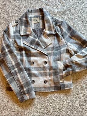 Ashley by 26 International Gray Plaid Cropped Peacoat Jacket Size L